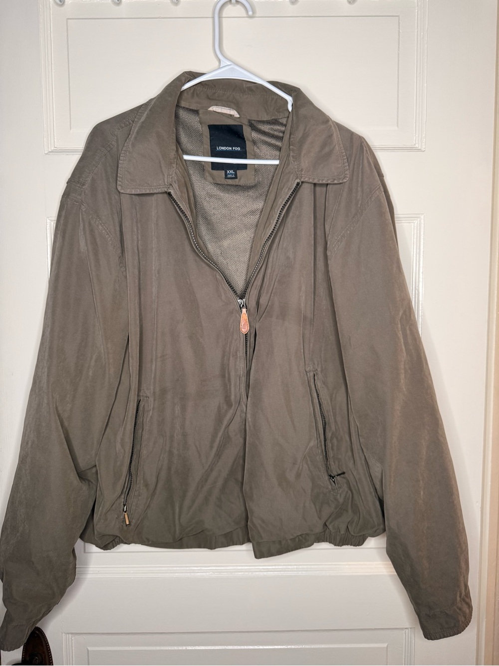 London Fog Taupe/Brown Lightweight Zip-Front Bomber Jacket